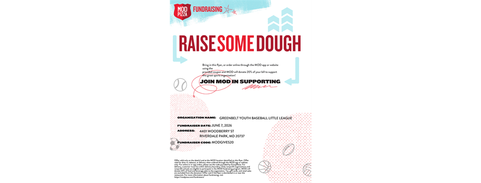 Eat Pizza & Support Greenbelt Little League
